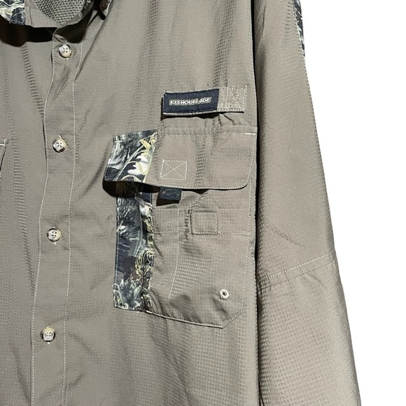 Men's Fishouflage Camo Vented Anglers Long Sleeve Shirt Bass Moss Size Large - Picture 2 of 13